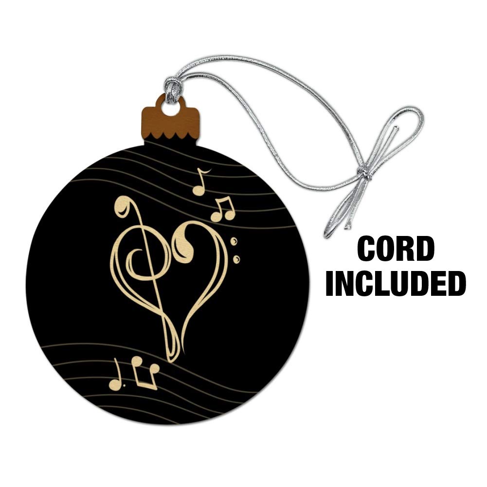 GRAPHICS & MORE Treble Bass Clef Heart Music Black Wood Christmas Tree Holiday Ornament