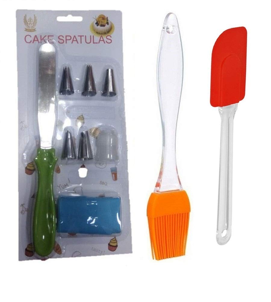 IARA Decorating Icing Piping Bag with Coupler and 5 Nozzles, Pallet Knife and Silicone Brush & Spatula Kitchen Baking Tools Accessories Combo Set