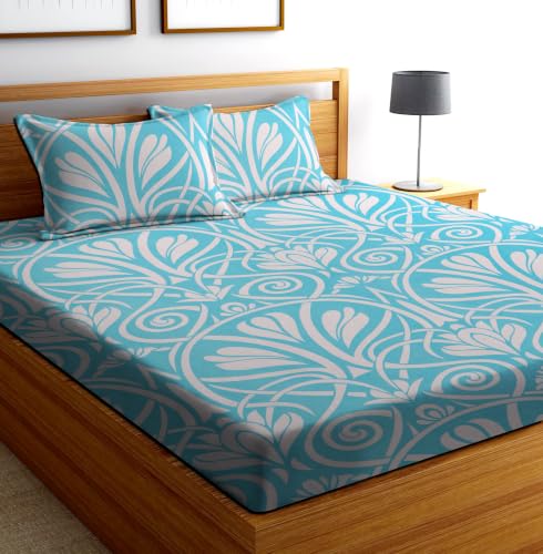Image of DECORUM Cotton Feel Glace Cotton Fitted Bedsheet King Size (72 inchx78 inch)| All Around Elastic| 2 Pillow Covers (17 inchx27 inch)| Fits Up to 8 inch Mattress| 220 TC|Soft, Wrinkle-Free |Perfect for Home Decor & Gifting