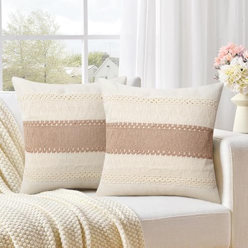 Pyonic Pack of 2 Boho Throw Pillow Covers 18x18 Inch Farmhouse Decorative Throw Pillows for Bed Sofa Living Room,Gray Modern Cushion Cover Couch Pillows Cover Home Decor