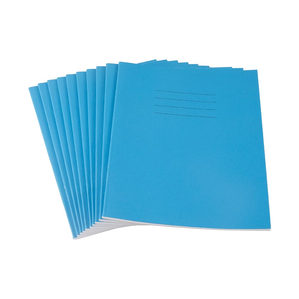 Hamelin A5 Exercise Books, 48 Pages, Light Blue, Pack of 10 for School, 8 mm Ruled and Margin (9 x 7")