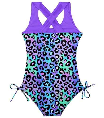 Image of BFUSTYLE Girls One Piece Swimsuit Cute Striped Bathing Suit Hawaii Swimwear 6-17 Years
