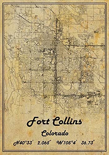 Fort Collins Colorado USA Vintage Map Poster Fort Collins Colorado USA Map Art Fort Collins Colorado USA City Road Map Poster Vintage Gift Map 11X14 inch