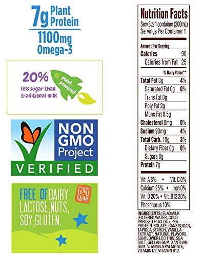 Good Karma Vanilla Flaxmilk, 6.75 Ounce (Pack of 18), Plant-Based Non-Dairy Milk Alternative with 7g Plant Protein, Lactose Free, Vegan, Shelf Stable - Thumbnail 3