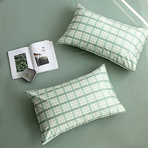 Nayoroom Kids Green Plaid Duvet Cover Twin Size White Sage Green Grid Geometric Patterned Bedding Set 2 Pieces Soft Durable 120G Microfiber Reversible Comforter Cover For Teens Girls Boys #TOP4