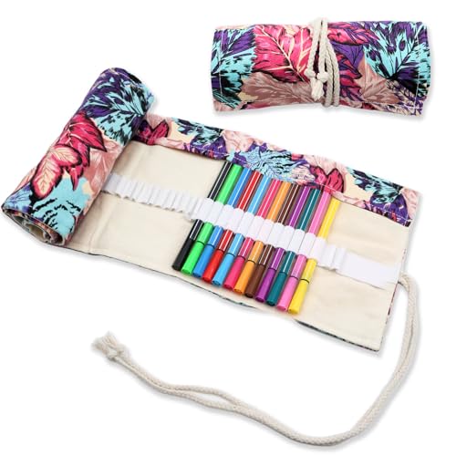 Yeria Trousse à Crayons à 72 Trous，Pencil Case pour Les étudiants Artistes，Trousse Crayon de Couleur Enroulable，Etui Stylo Multifonctionnelle en Toile...