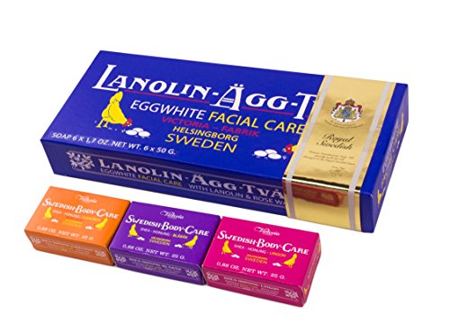 Victoria of Sweden Set of Lanolin-Agg-Tval Eggwhite Facial Soap(6pcs) and Blueberry Cloudberry Lingonberry Bath and Body Bars