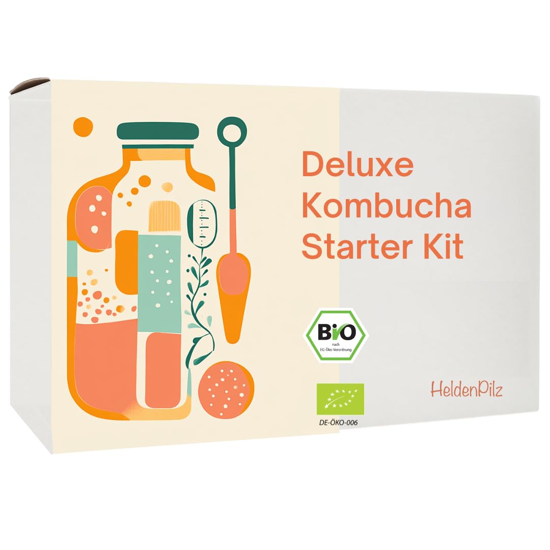HeldenPilz® BIO Kombucha Starter Set – Kombucha selber machen | Komplettes Set mit Premium SCOBY, Bio-Zutaten & Anleitung | Wachstumsstarker Teepilz | Nachhaltig & plastikfrei