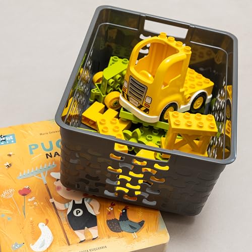 BranQ - Home essential Universeller, multifunktionaler, Aufbewahrungskorb in Cotton Design, BPA-frei Kunststoff, Grösse L - 10 Ltr., 1 Stk. graubraun