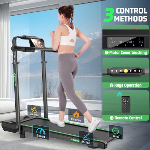Image of FUNMILY Upgrade Walking Pad Folding Treadmill with 12% /15% Incline & Handle Bar, 3.5HP Foldable Under Desk Compact Treadmills for Home /Office /Gym, 400+lb Capacity, Shock Absorption