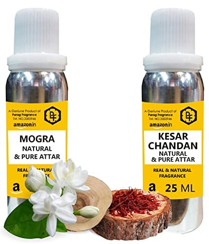 Image of Parag Fragrances Real Mogra & Kesar Chandan Attar Each 25ml Total 50ml Attar (Limited Time Offer) |Alcohol Free Attar|Best Attar For Man & Religious Attar