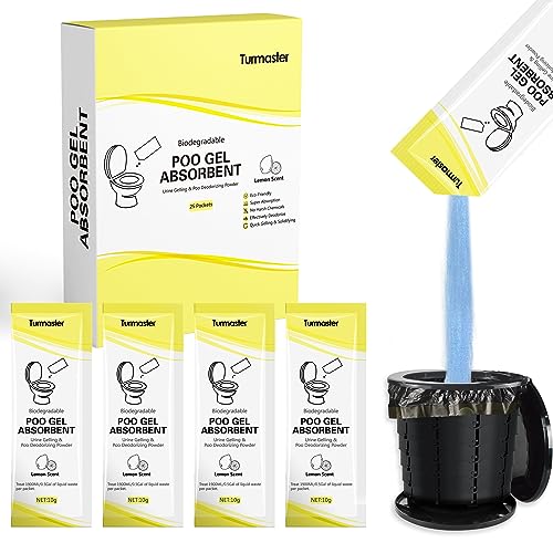 Turmaster 25 Packs Super Absorbent Polymer for Portable Toilet, Degradable Eco Gel for Portable Toilet, Liquid Waste Gelling and Deodorizing Absorbent Emergency Toilet Waste Treatment