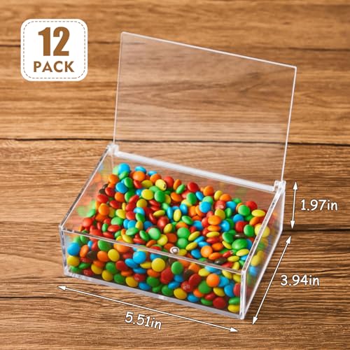 Image of Juexica 12 Pcs Clear Acrylic Boxes with Lid,Flip Style,5.5 x 3.94 x 1.97 | Clear Plastic Boxes with Lids for Organizing and Displaying Jewelry, Candy, Crystals, Crafts, Party Favors and Collectibles