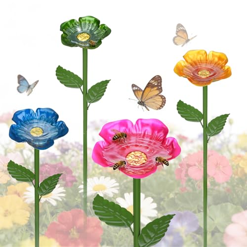 Mellbree Bee Watering Station, 4-Pack Metal Flower Bee Bath for