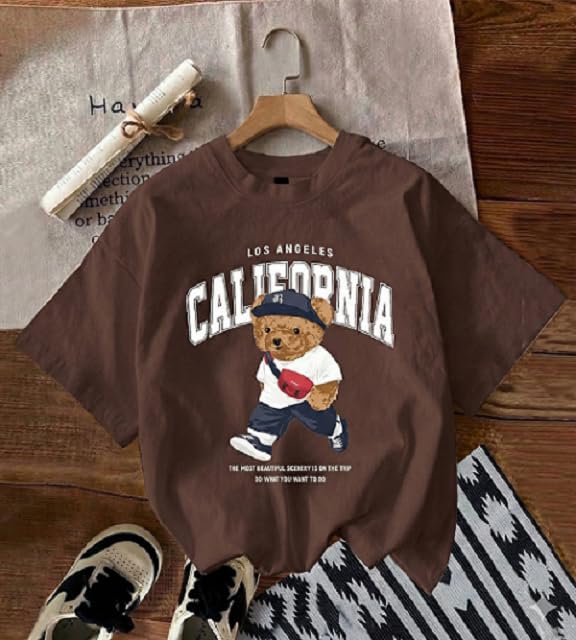 Image of Jawdrobe Cotton Blend Oversized Fit Half Sleeve Printed Round Neck T-Shirt for Women