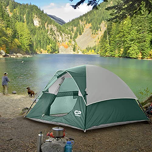 Image of CAMPROS CP 3 Person Tent, Dome Tents for Camping with Rainfly, Waterproof Camping Tent Easy Set Up, Portable Family Tent with Large Mesh Window & Carry Bag for Outdoor Hiking