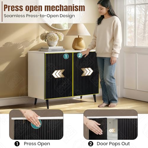 Image of ABOUT SPACE 3 Tier Shoe Rack with Door | Press Open 2 Door Engineered Wood Shoe Stand for Home | Smooth Non-Fluted-Effect Adjustable Shelf Raised Legs 9-12 Pair Shoes Storage Cabinet |White & Black