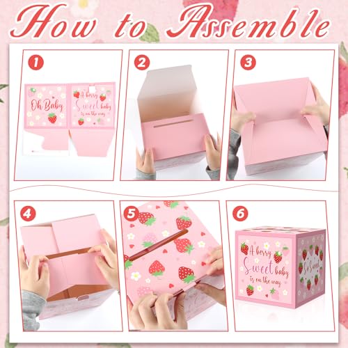 Image of 51Pcs Pink Strawberry Diaper Raffle Tickets with Box Strawberry Baby Shower Game Kit Party Decors Favor A Berry Sweet Baby Is On The Way Holder Box for Girl Boy Gender Reveal Party Invitation Supplies