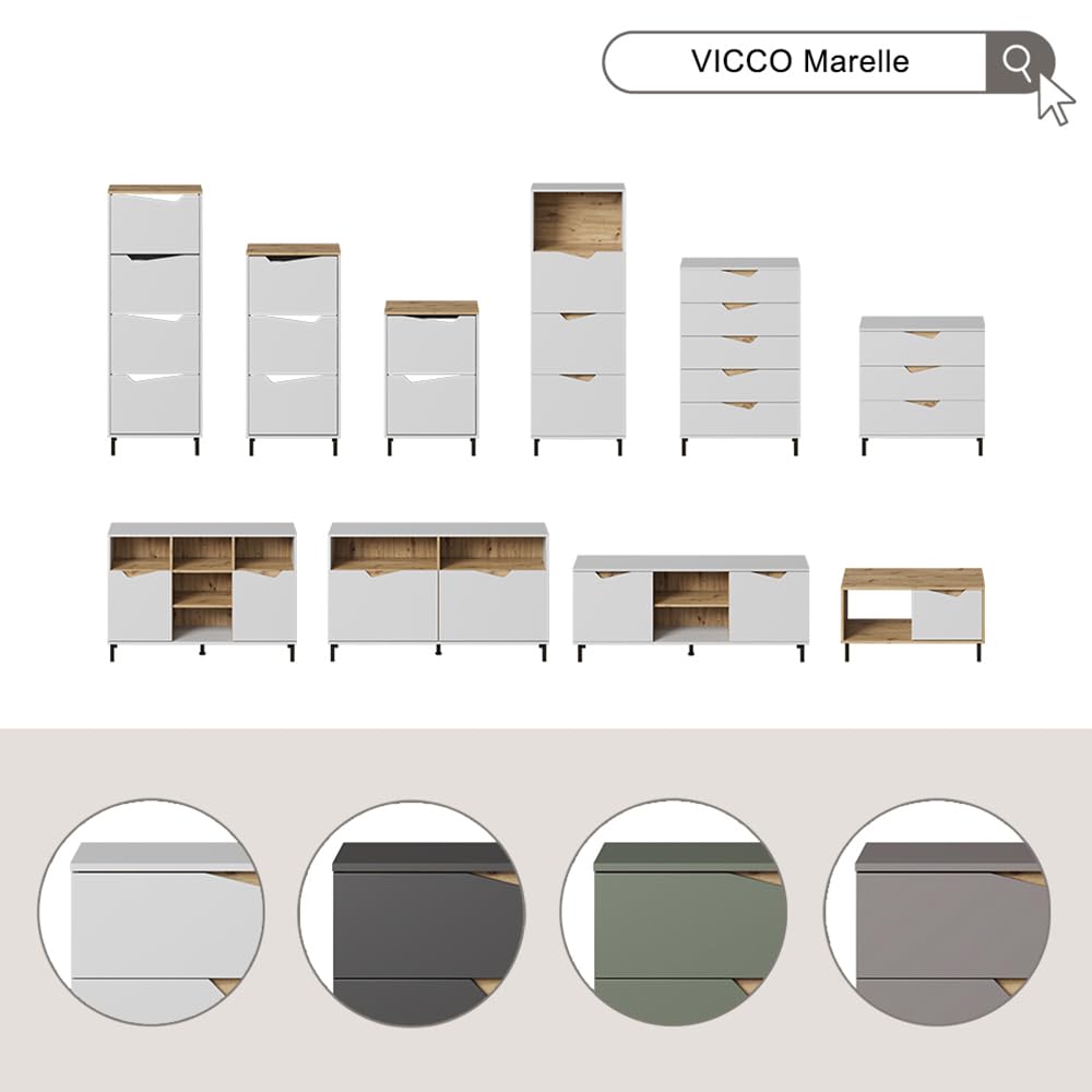Vicco Credenza Marelle, Verde/Artigianale, 120 x 81.3 cm | con 2 porte, per la conservazione di abiti, libri o oggetti domestici