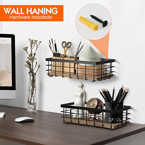 THYGIFTREE kleine Metallkorb, dekorative Holz Base Organizer für Bad, Küche, Korb für Toilettenpapier Lagerung, Zucker-Paket, Kaffeesirup, Gast Handtuch, Serviette (2-Pack Holzfarbe)