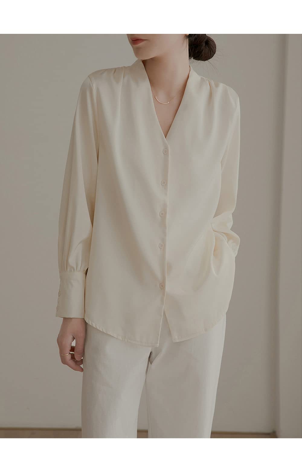 Camisas De Mujer,Blusa Elegante con Cuello En V para Mujer Camisa Túnica Blanca De Satén Camisa De Manga Larga Blusa De Gasa Camisa De Verano Chaqueta De Oficina Informal Blusa De Negocios para Dama