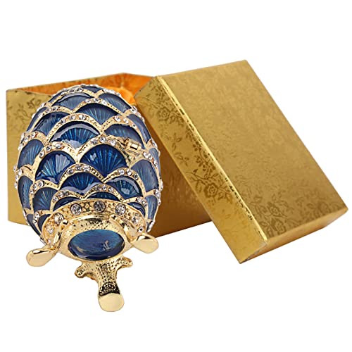 SparkFeng Caja de abalorios con diseño de huevo de Pascua, organizador de joyas esmaltado con diamantes AB incrustados a mano, caja metálica decorativa en forma de huevo para anillos,