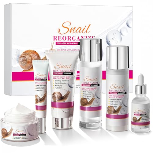 HOUSN Skincare Set, Skin Care Set with Snail Extract, Cleanser, Toner, Lotion, Serum, Eye Cream, Moisturiser, Beauty Gift for Women, Teenage Girl Gifts, Travel Essentials, 6 PC