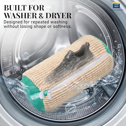 Image of Btag Reusable Shoe Laundry Bag for Washing Machine & Dryer | Plush Zippered Washing Pouch for Sneakers, Baby Items & Delicates (Beige) Pack of -1
