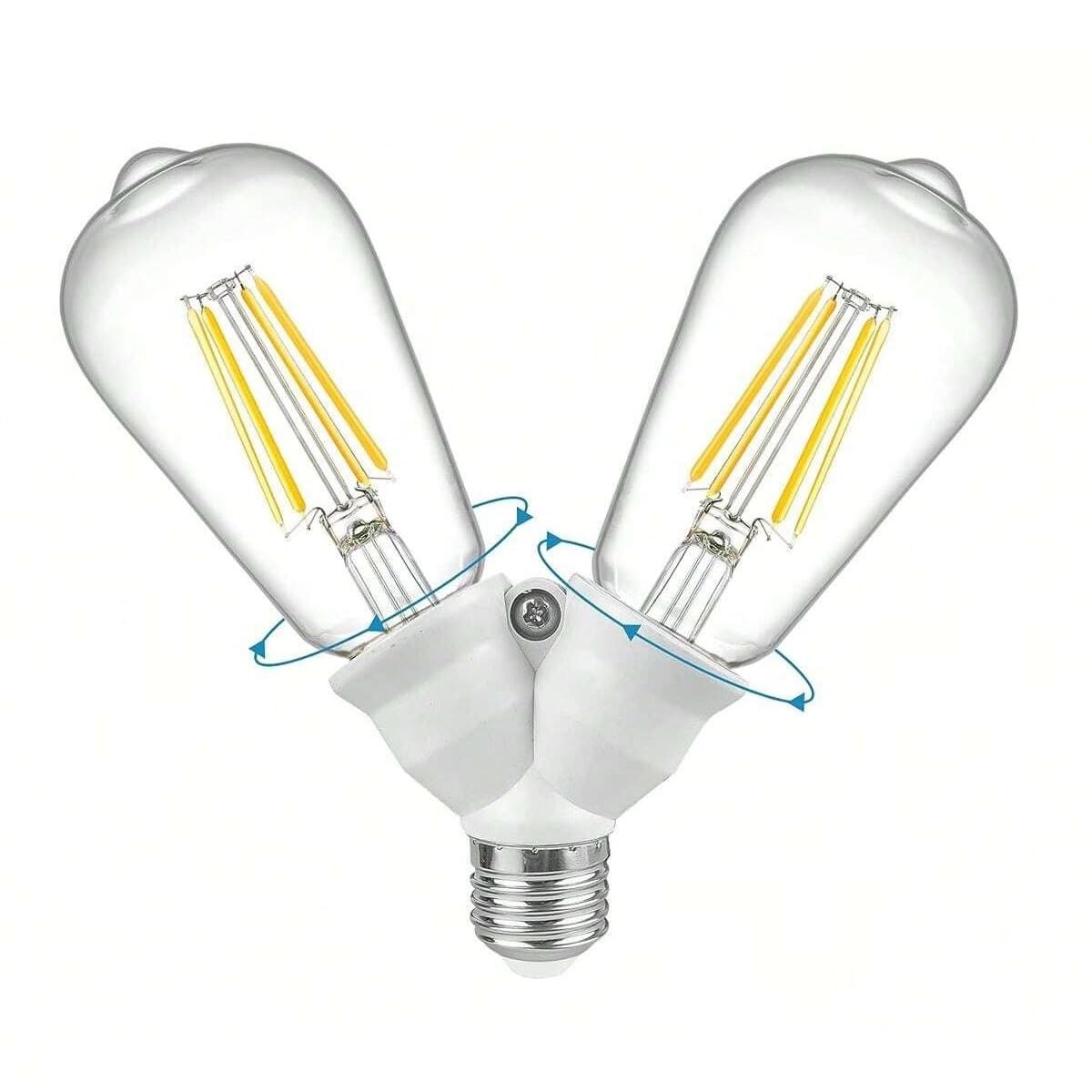 TECHZOCO Casquillo de bombilla divisor E27, Adaptador Bombilla divisor de 2 vías, Casquillo para lámparas doble, Divisor de bombillas LED, Carga máxima por casquillo 15 W, IP20, 2 Bombillas en 1