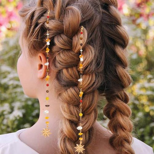 2 piezas de cadenas trenzadas largas para el cabello con clips, brillantes con cristales, accesorios bohemios para mujeres y niñas miniatura 6