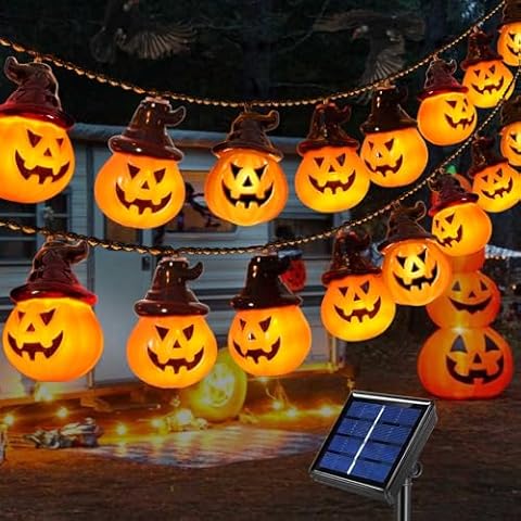 Abkshine Upgraded Solar Pumpkin Lights for Halloween Decorations Outside,Spooky Pumpkin Lights String for Outdoor Halloween Yard Decoration,Porch Decor,Halloween Camper Party Door Window Tree Decor Cover
