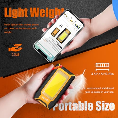 WARSUN LED Work Light Rechargeable, Magnetic COB Portable Worklights, 40w 1500 Lumens,Metal Hanging Hook 3 Lighting Modes, Job Site Lighting for Car Repairing,Camping,Hunting