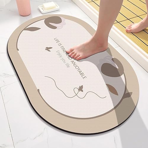 Alfombra Baño Diatomita 40X60Cm Marrón Claro Agua Súper Absorbente Alfombra De Baño,Alfombra Baño Secado Rapido, Alfombrilla De Baño Antideslizantes,Suave Y Acogedora Alfombra De Baño