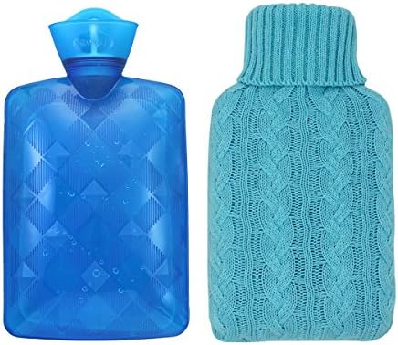 2 Liter Hot Water Bottle with Knit Cover PVC Hand Warmer by Samply (Blue_z)