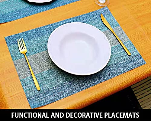 Wangchao Placemats Set Of 8 Placemats Dining Room Table Mats Woven Vinyl Washable Durable Heat-Resistant Non-Skip Kitchen Strip Pvc Placemats(Sky Blue) #TOP5