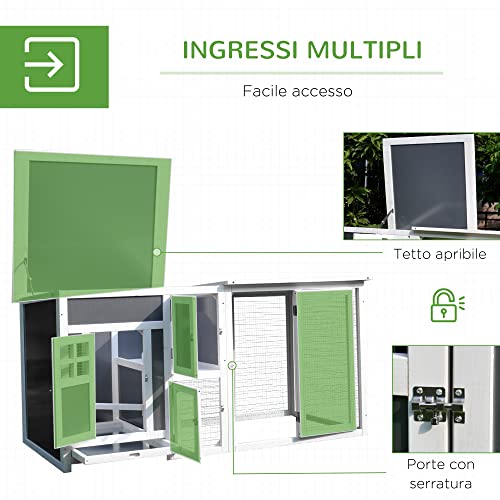 PawHut Pollaio per Galline da Esterno Tetto Impermeabile, Corsa, Zona Nidificazione, Legno, 160x75x80cm - immagine 5