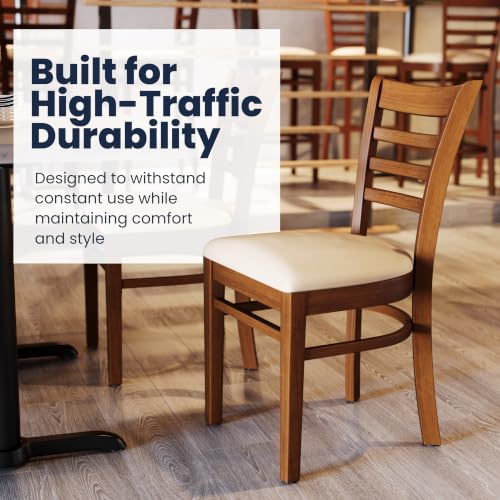 Image of Flash Furniture Hercules Ladder Back Wood Chair - Vinyl Seat, Cherry /Tan