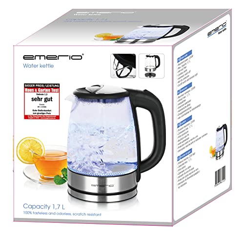 Emerio WK-119988 Glas Wasserkocher,1.7 Liter, 2200 Watt, LED Innenbeleuchtung, 360° Basis, Sieger Preis/Leistung Haus & Garten Test 02/2019, 1.7 liters, Schwarz, Silber – Bild 7