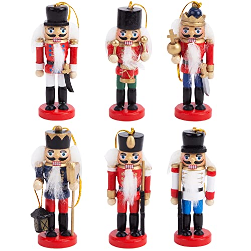 AMOR PRESENT 6-Piece Christmas Nutcracker Set, 3-Inch Wooden Nutcracker Soldier Ornaments for Tree, Gift, Table Decoration