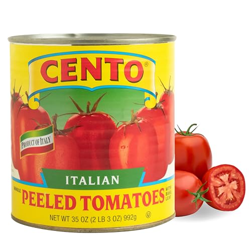 Cento Italian Style Whole Peeled Plum Tomatoes Fresh Packed in Heavy Tomato Puree, 35 Oz, Vine Ripened, Canned with Basil for Soup, Sauce, Pizza & More - Grown in Italy, BPA Free, Gluten Free, Non-GMO