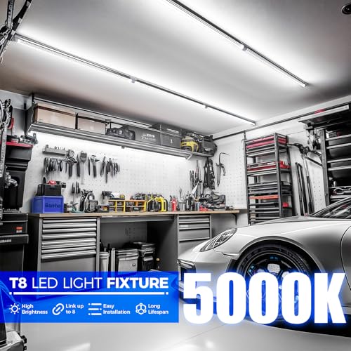 Image of Barrina LED Shop Lights, 3FT 30W 4600LM 5000K, Daylight White High Output Linkable for Workshop, V Shaped Clear Cover T8 LED Shop Light for Garage, 3 Foot (Pack of 6)