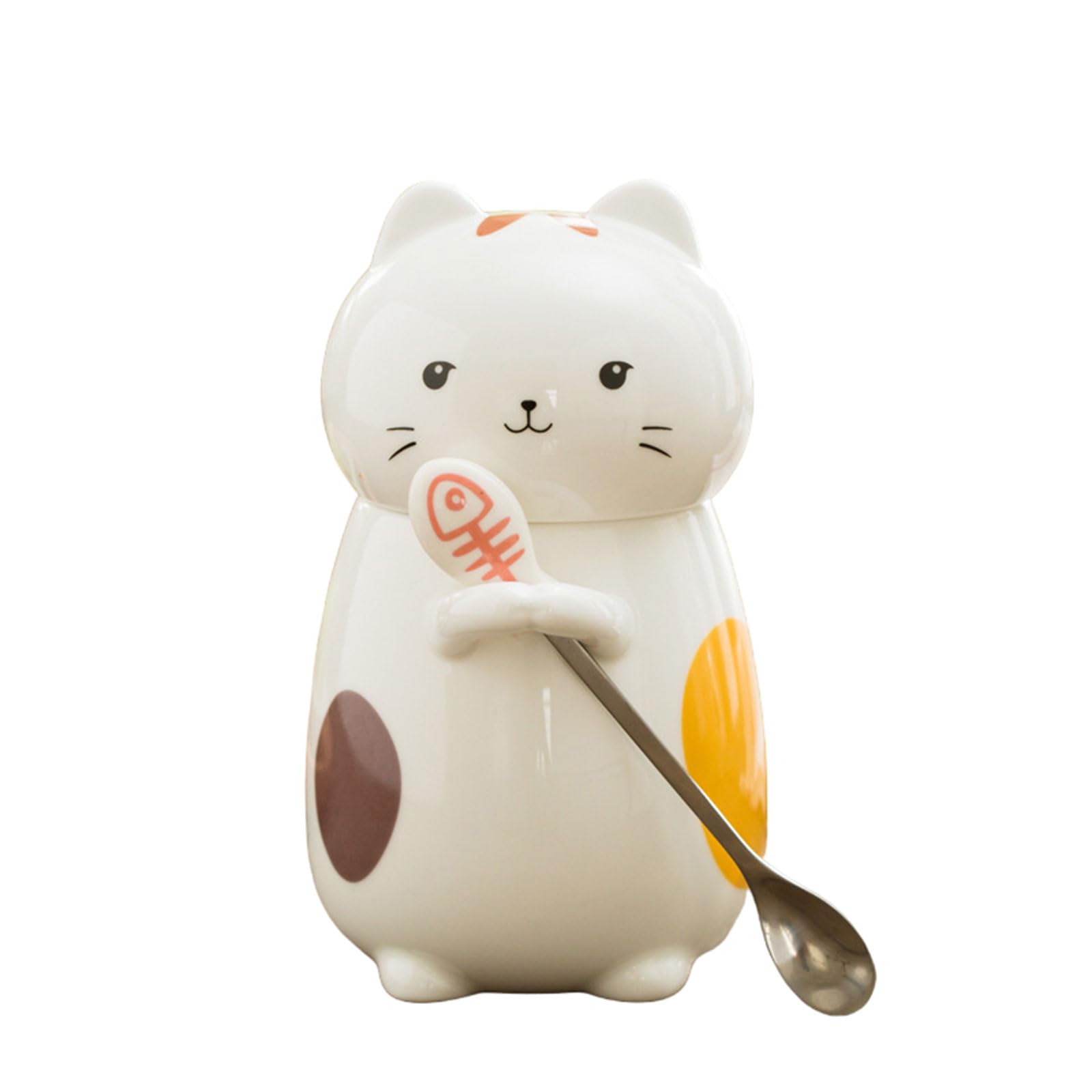 Set 3 Tazze Gatto Con Coperchio - Ceramica 380ml Per Bambini E Amanti Degli Animali - Foto 2