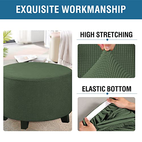 Image of H.VERSAILTEX Ottoman Cover Stretch Ottoman Slipcover Round Ottoman Storage Cover Folding Stool Covers Furniture Protector Cover for Footrest Ottoman Fit Dia 20 inch - 23 inch, Bronze Green