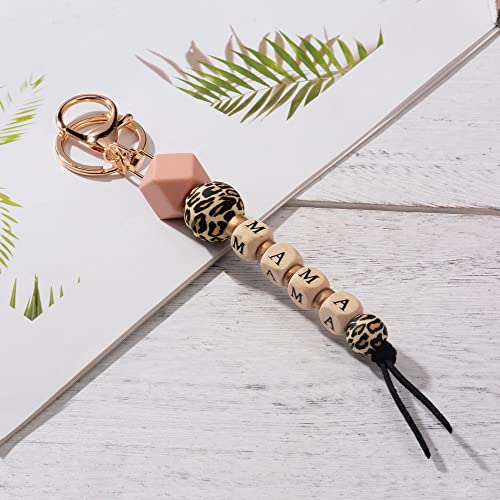 Lantintop Leopard Print Silicone Bead Keychain Fashion Bag Pendant Mama Keychain Gift For Mom, Sister,Auntie (Mama) #TOP1