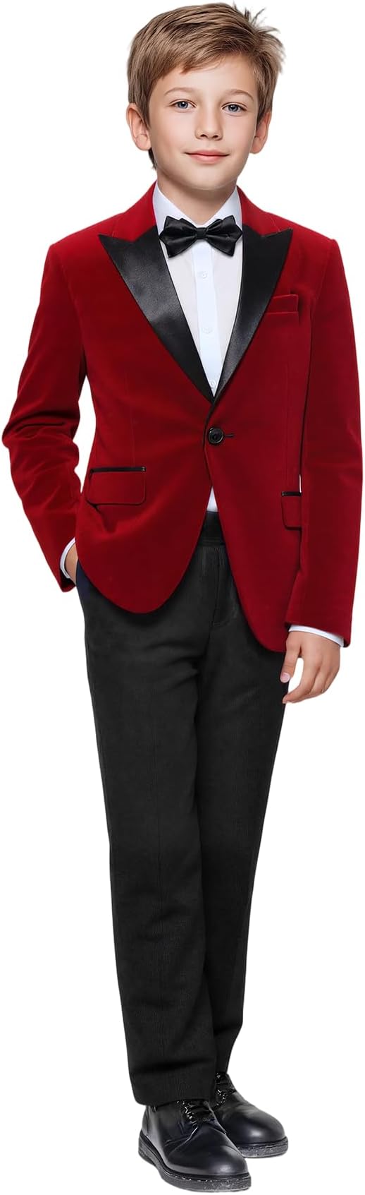 Boyland Boys Tuxedo Suit Velvet Peak Lapel Vintage 2 Pieces Slim Fit Jacket Pants Suit Set Prom Party
