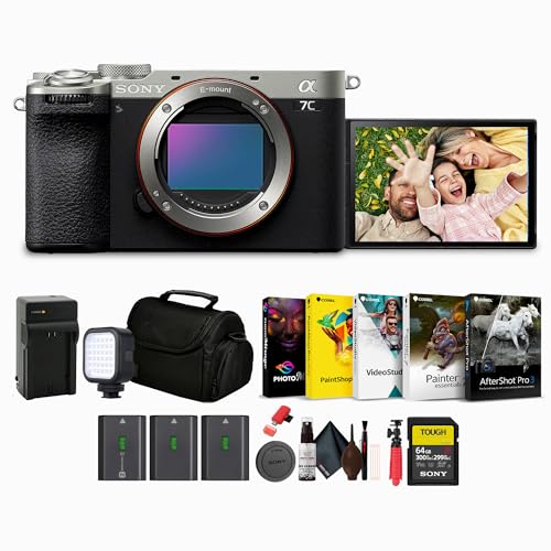 Sony Alpha 7C II Mirrorless Full-Frame Interchangeable Lens Camera Silver (ILCE-7CM2/S) + 64GB SF-G Tough Card + Bag + 2 x NP-FZ100 Compatible Battery + Photo Software + External Charger + More