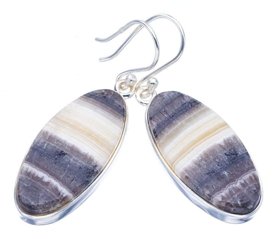 Boucles d'oreilles Calcite Zébrée en argent 925 fait main chic 4.45cm