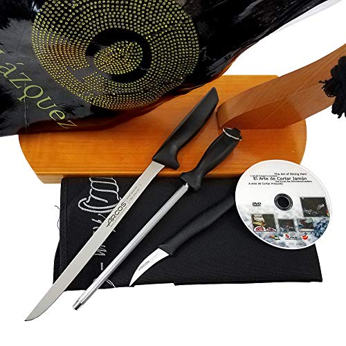 Iberico Ham "Pata Negra" Bellota Shoulder Cured For 2 Years, 50% Iberico Breed, 12 Pounds, 20-25 Servings + Ham Holder + Carving Knife Set + Guide #TOP3
