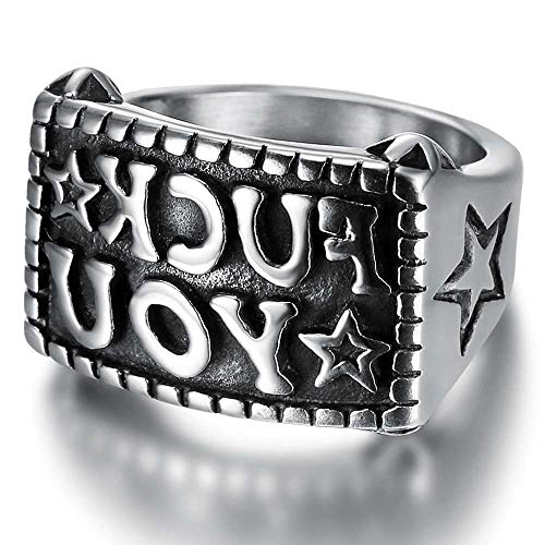 Retro Vintage Stainless Steel  Fuck You  Mantra Cocktail Party Graduation Party Ring (Silver, 9)