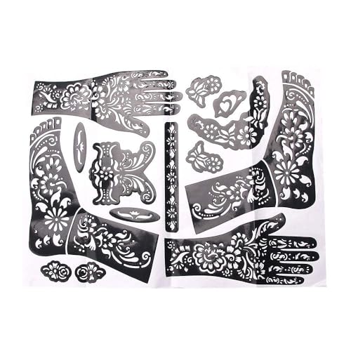 Henna Tattoo Kit Stencils,Temporary Reusable Unisex Tattoo Sets, Self-Adhesive Indian Arabian Temporary Tattoo Templates Kit for Body Paint, Temporary Tattoos